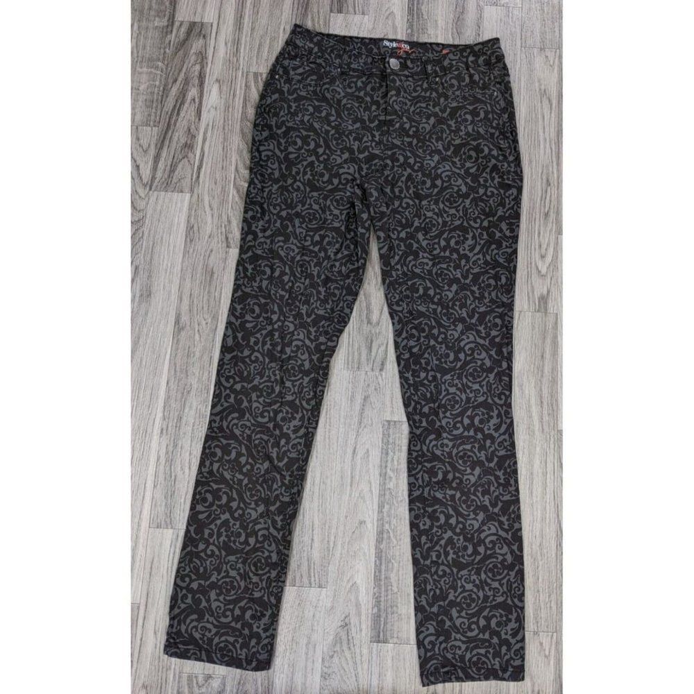 (3/$35) Style & Co Womens Size 4 Pockets Skinny‎ Grey Black Paisley Denim Jeans